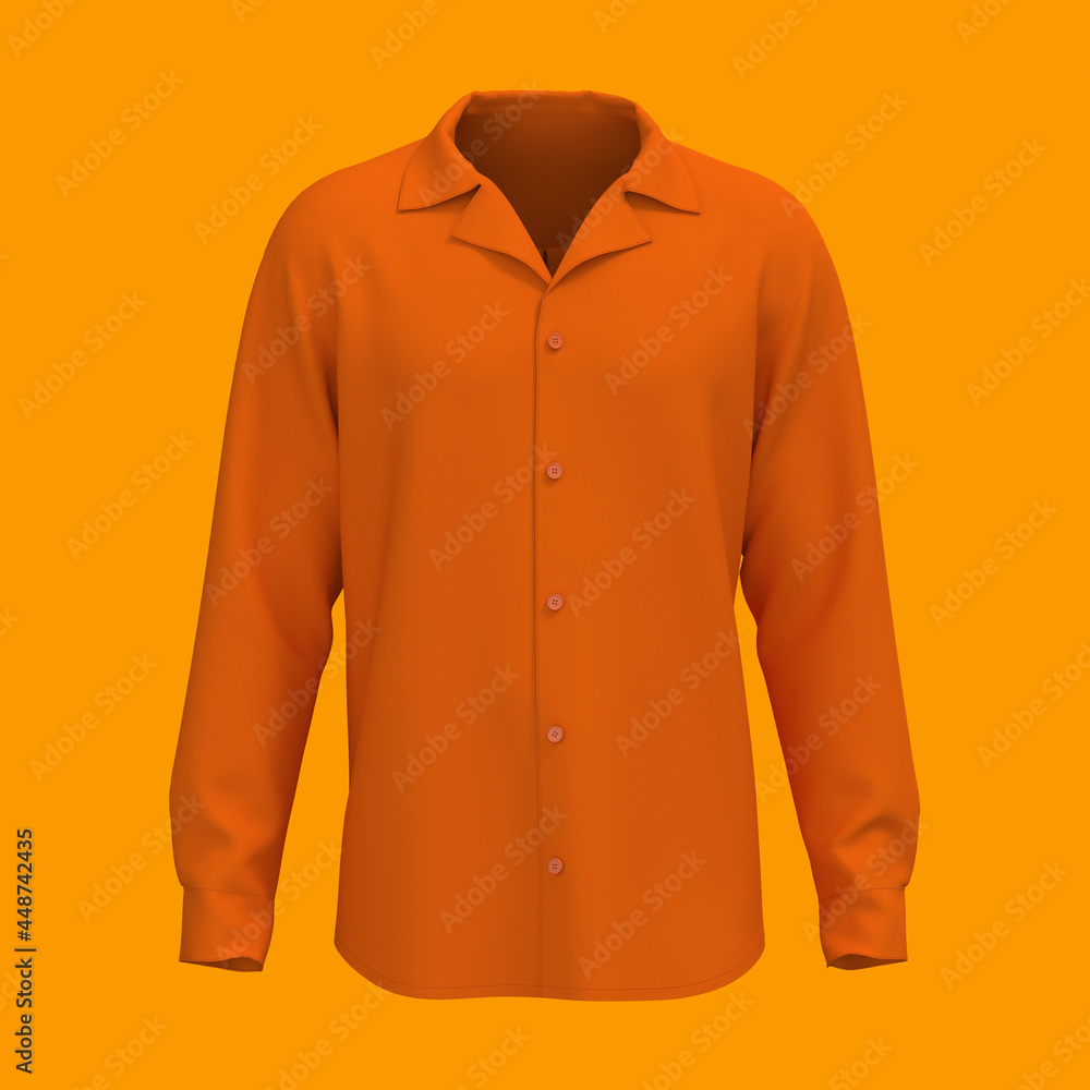Long-sleeve camp shirt mockup. 3d rendering, 3d illustration Long-sleeve camp shirt mockup. 3d rendering, 3d illustration