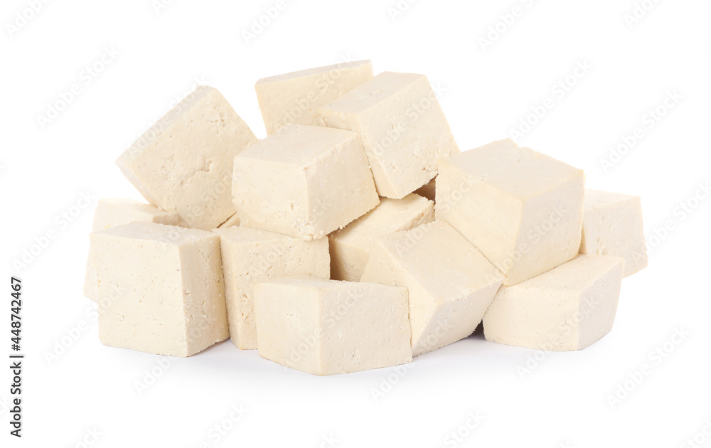Cubes of delicious raw tofu on white background Cubes of delicious raw tofu on white background