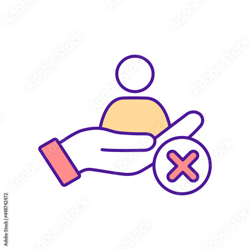 Lack of social support RGB color icon. Vulnerable minorities. Government support. Lack of human rights leads to human trade. Isolated vector illustration. Simple filled line drawing