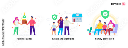 People use gadgets. set of icons, illustration. Family protection, investment, real estate, home. Flat illustration Icons infographics. Landing page site print poster.