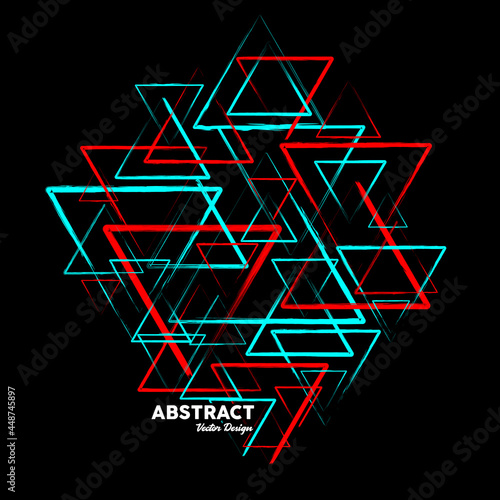 Abstract background in blue and red colors made of random triangular shapes. Vector illustration