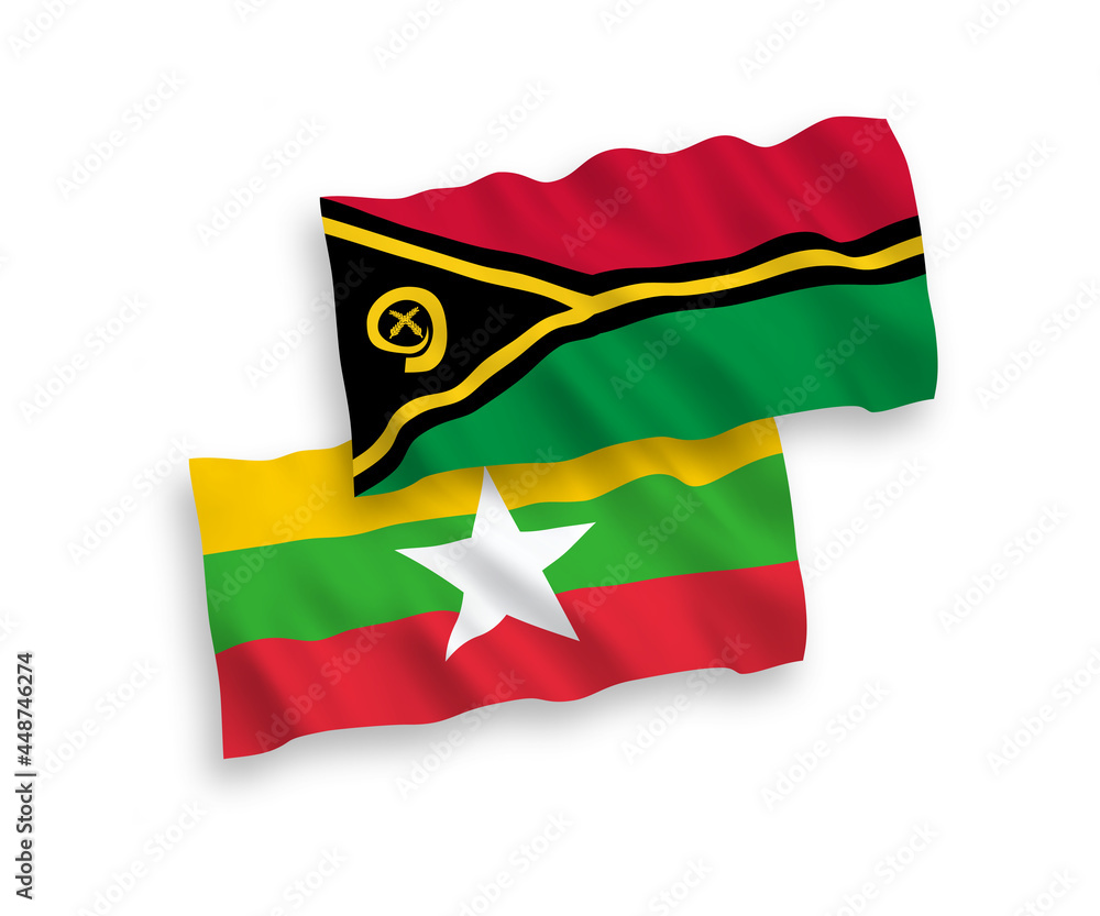 Flags of Republic of Vanuatu and Myanmar on a white background Flags of Republic of Vanuatu and Myanmar on a white background