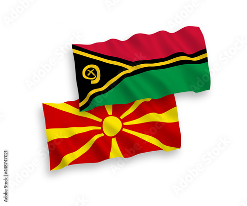Flags of Republic of Vanuatu and North Macedonia on a white background