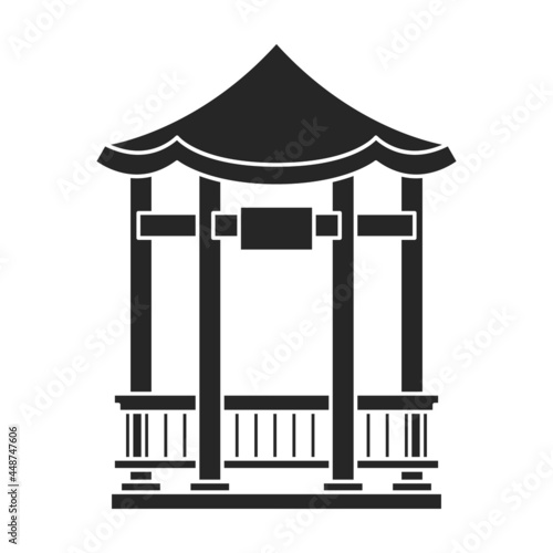 Wooden gazebo of pergola vector icon.Black vector icon isolated on white background wooden gazebo of pergola .