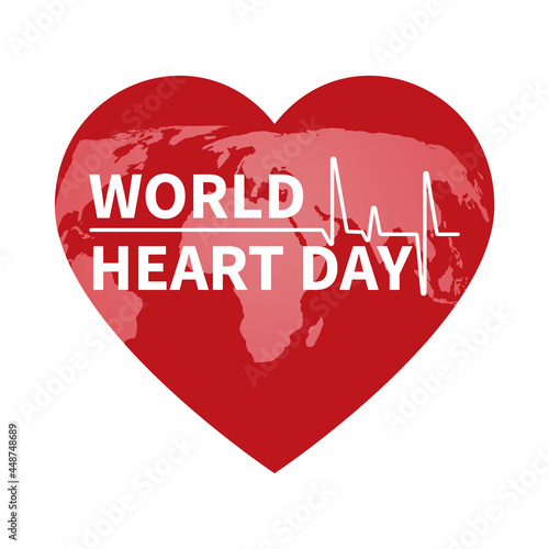 Heart Health Day . An illustration, poster or banner for the World Heart Day Foundation.World map on the background of hearts isolated on a white background, the inscription world Heart Day. Vector