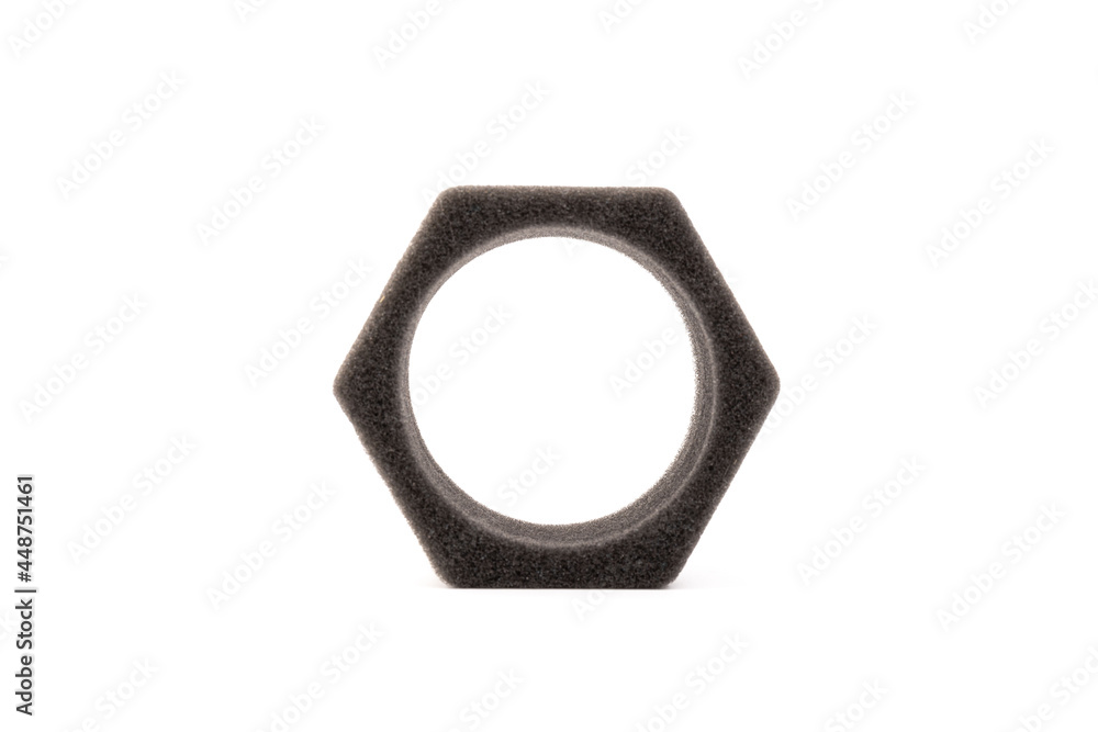 piece of foam rubber on white background. Black sponge piece of foam rubber on white background. Black sponge