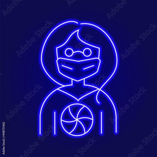 Cyberpunk woman with engine outline icon. Science fiction, game, confrontation between humans and robots