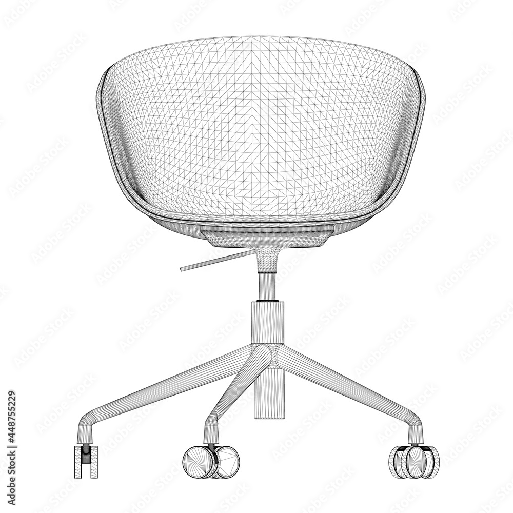Chair wireframe on castors isolated on white background. Front view. 3D. Vector illustration Chair wireframe on castors isolated on white background. Front view. 3D. Vector illustration