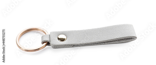 Leather keychain on white background