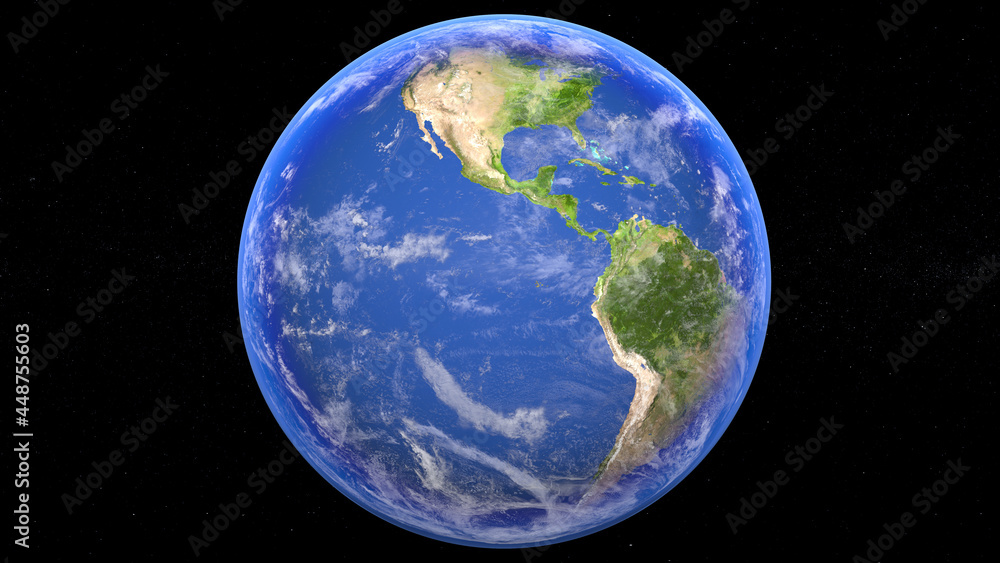 Realistic and detailed Earth and Stars, North America and South America