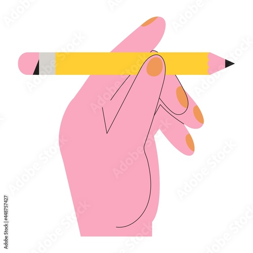 Designer, artist or illustrator hold pensil in hand and is ready to start drawing, project or sketch. Concept for web design studio, startup, art vector illustration courses or creative studio lessons