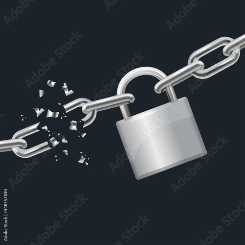 Realistic Detailed 3d Broken Chain and Lock . Vector