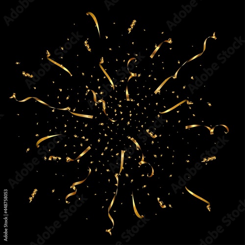 Fényképezés Golden serpentine confetti at party on black background