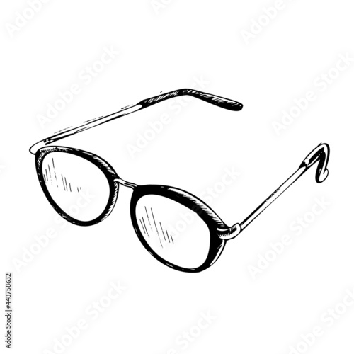 Vector hand-drawn school and office supplies Illustration. Detailed retro style eyeglasses sketch. Vintage sketch element. Back to School. School essential illustration.
