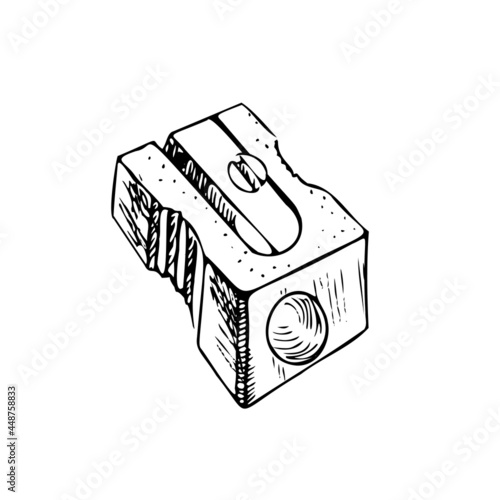 Vector hand-drawn school and office supplies Illustration. Detailed retro style sharpener sketch. Vintage sketch element. Back to School. School essential illustration.