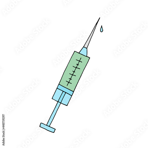 Mandatory vaccination. Vaccine. Syringe. Medical instrument. Virus. Pandemic. Epidemic. Disease. An injection. Graft. Coronavirus. Covid-19. Doodle. Hand-drawn illustration.