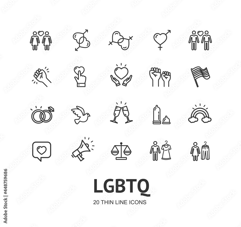LGBTQ Sign Thin Line Icon Set. Vector