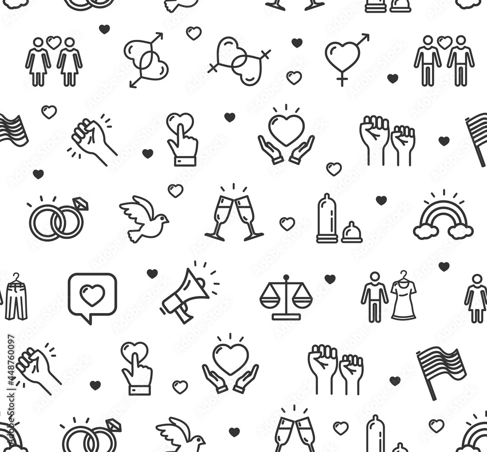 LGBTQ Sign Black Thin Line Sign Seamless Pattern Background. Vector LGBTQ Sign Black Thin Line Sign Seamless Pattern Background. Vector