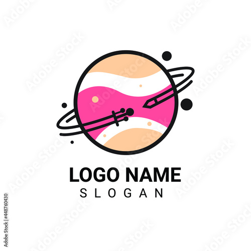 Planet logo design surrounded by rotating pencil vector