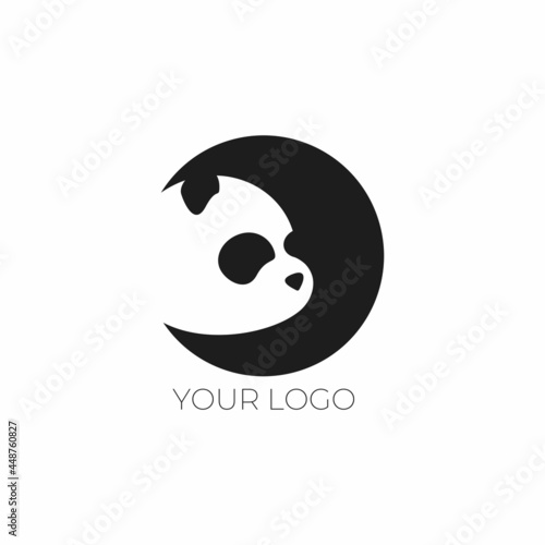 Panda in the moon. Vector illustration with panda. Panda logo. Children's logo. Logo for a shop, cafe, art space, school, kindergarten.
