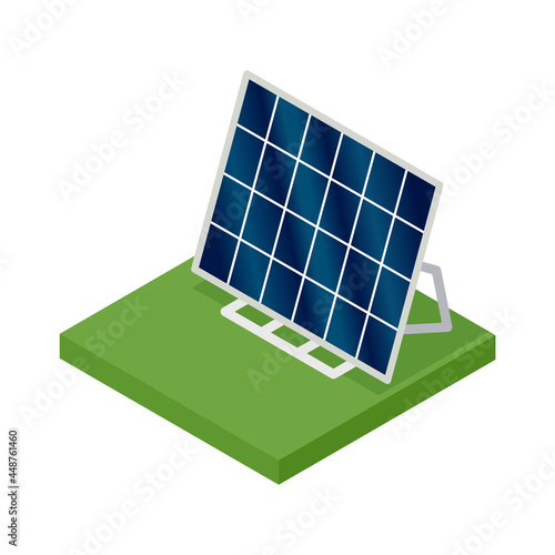 Isometric solar panel. Concept of clean energy. Clean ecological power. Eco renewable electric energy from sun. Icon for web