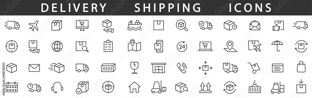 Delivery line icons set. Shipping icon collection. Vector - obrazy, fototapety, plakaty 