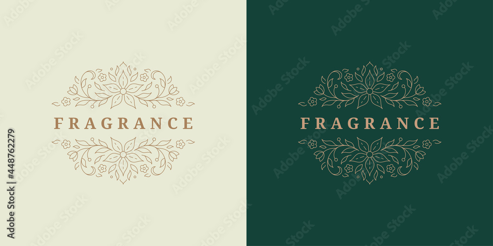 Wreath with flowers logo emblem design template vector illustration in minimal line art style Wreath with flowers logo emblem design template vector illustration in minimal line art style
