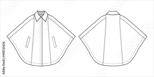 Fashion technical drawing of classic cape with collar