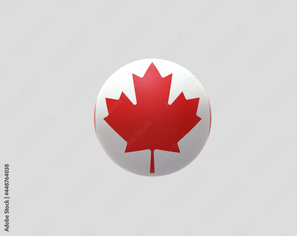 National flag of CANADAin the shape of a ball, convex, real colors. 3D render National flag of CANADAin the shape of a ball, convex, real colors. 3D render