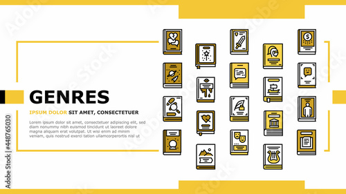 Literary Genres Books Landing Web Page Header Banner Template Vector. Drama And Fairy Tale, Fantasy And Historical, Business And Science Fiction Genres Illustration