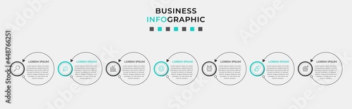 Vector Infographic design business template with icons and 7 options or steps. Can be used for process diagram, presentations, workflow layout, banner, flow chart, info graph
