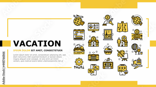 Vacation Rentals Place Landing Web Page Header Banner Template Vector. Vacation And Travel, Audio Guide Cassette And Calendar, House And Apartment Rent Illustration