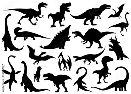 Dinosaur silhouettes set. Dino monsters icons. Prehistoric reptile monsters. illustration isolated on white