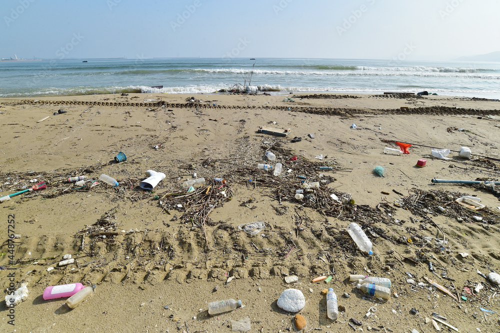 Marine garbage is scattered on the coast in Dogu-ri, Pohang-si, South Korea. Marine garbage is scattered on the coast in Dogu-ri, Pohang-si, South Korea.