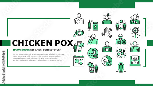 Chicken Pox Disease Landing Web Page Header Banner Template Vector. Ill Research And Medicaments Vaccine, Cough And Rash Chicken Pox Symptoms And Treatment Illustration