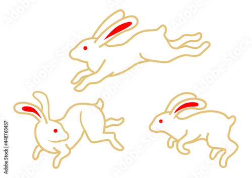 飛び跳ねる三匹のウサギ - 十五夜素材