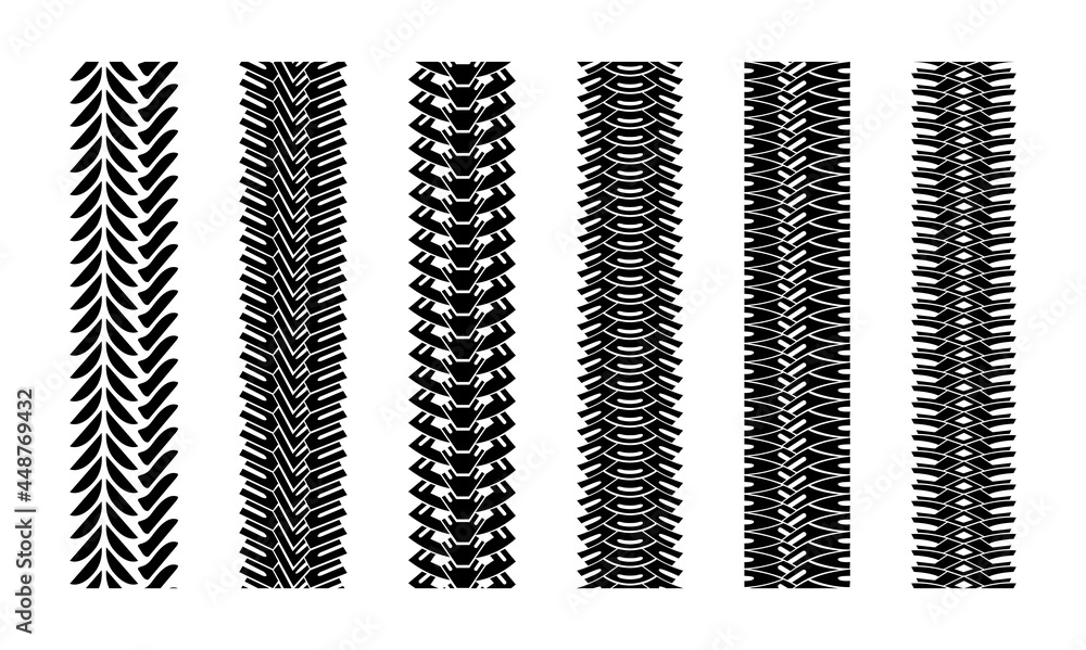 Editable tire tracks texture. Collection seamless tire pattern. Detailed tracks protector image. Set of tire imprints Editable tire tracks texture. Collection seamless tire pattern. Detailed tracks protector image. Set of tire imprints