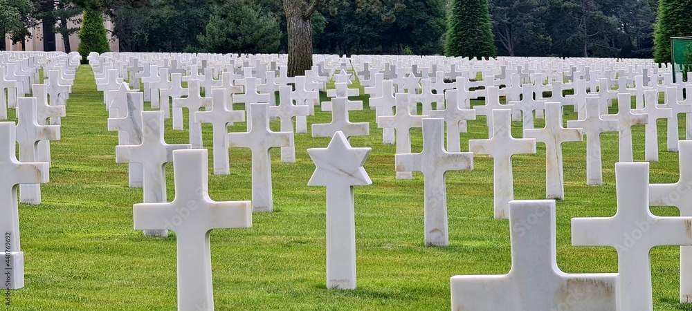 White crosses at the American war cemetery in Normandy.