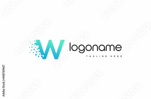 Free Download flying pixel logo letter W, pixel logo, technology logo, glitter technology logo - GFXLoad