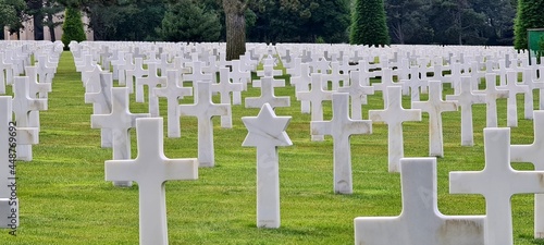 White crosses at the American war cemetery in Normandy.