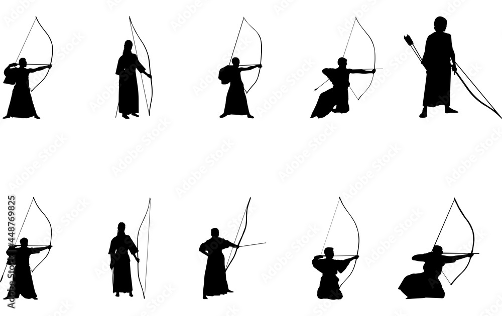 Kyudo Archery silhouette vector - obrazy, fototapety, plakaty 
