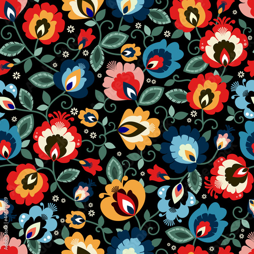 Beautiful Polish traditional floral folk pattern vector photo