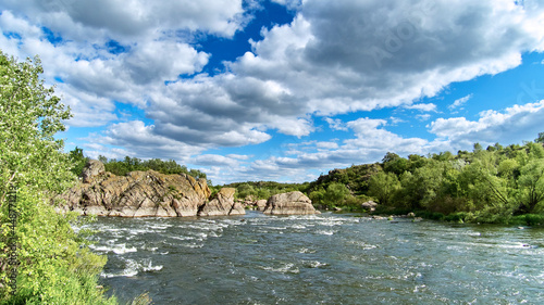View of the rapids of the Southern Bug river in the spring or summer