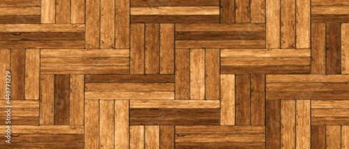Herringbone wood floor texture background. Brown wooden surface wallpaper. 3D Rendering.