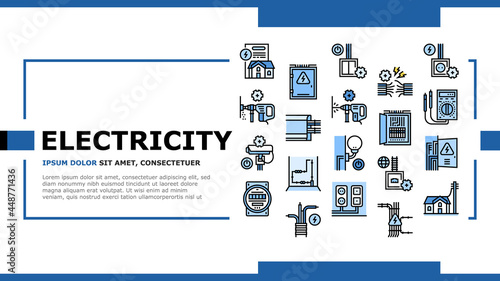 Electrical Installation Tool Landing Web Page Header Banner Template Vector. Socket And Substation Automation Box Installation, Wall Chipping And Drilling For Wiring Illustration