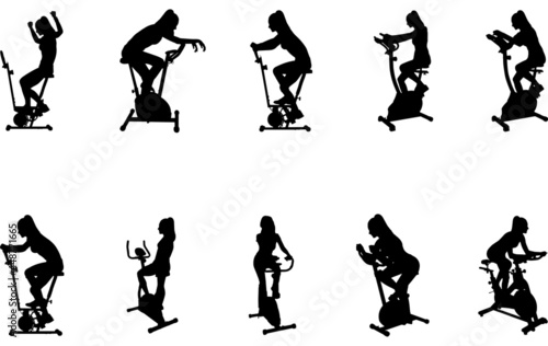 Woman on Exercycle Silhouette Vector 