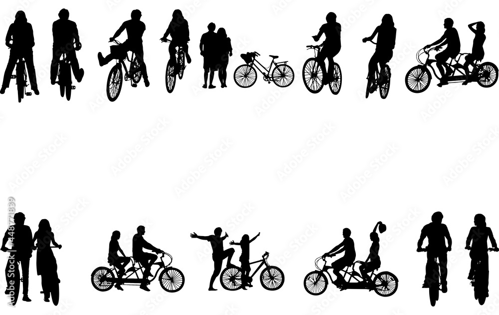 Obraz premium Couples Biking Silhouette Vector