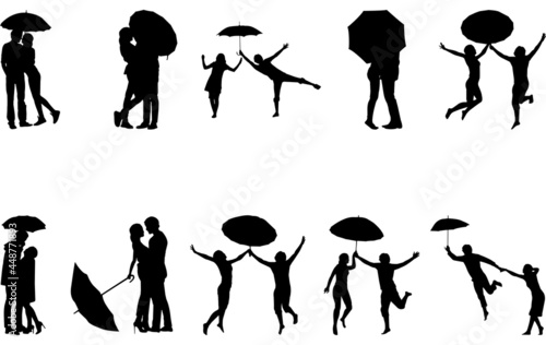 Couples in an Umbrella Silhouette Vector 