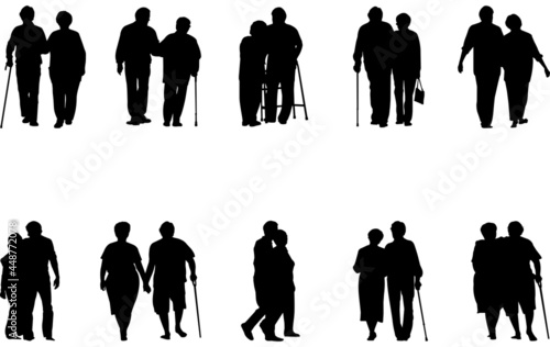 Senior Couple Walking Silhouette Vector 