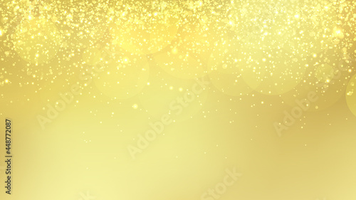 Gold glitter vector background. Christmas and festive backdrop template with copy space.